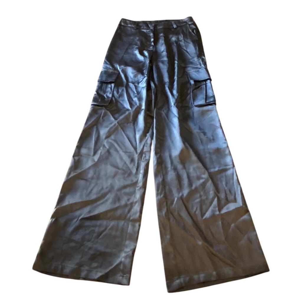West of‎ Melrose Satin Cargo Pants Wide Leg Charcoal Grey XXS